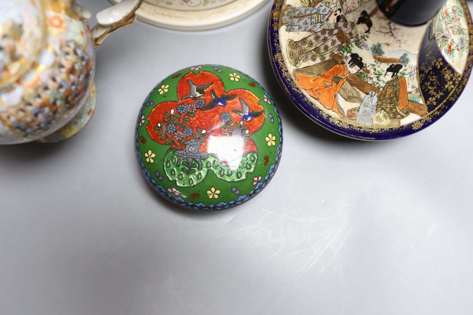 Assorted Japanese Meiji ceramics, including a large Satsuma vase, 41cm high (7)